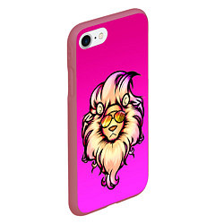 Чехол iPhone 7/8 матовый Модный лев в очках, цвет: 3D-малиновый — фото 2