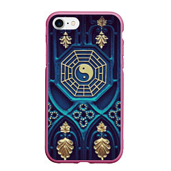 Чехол iPhone 7/8 матовый Золотой Инь-Янь, цвет: 3D-малиновый