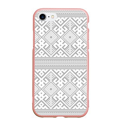 Чехол iPhone 7/8 матовый Русские народные узоры, цвет: 3D-светло-розовый