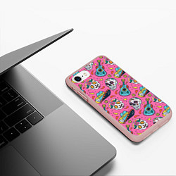 Чехол iPhone 7/8 матовый День Мёртвых узор из черепов, цвет: 3D-светло-розовый — фото 2