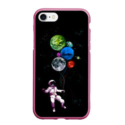 Чехол iPhone 7/8 матовый Космонавт Воздушные Планеты, цвет: 3D-малиновый