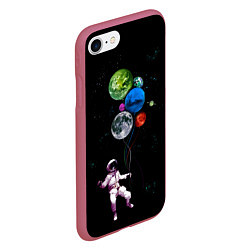 Чехол iPhone 7/8 матовый Космонавт Воздушные Планеты, цвет: 3D-малиновый — фото 2