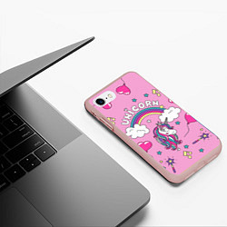 Чехол iPhone 7/8 матовый Единорог Радужный, цвет: 3D-светло-розовый — фото 2