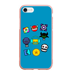 Чехол iPhone 7/8 матовый Geometry Dash: Icons, цвет: 3D-светло-розовый