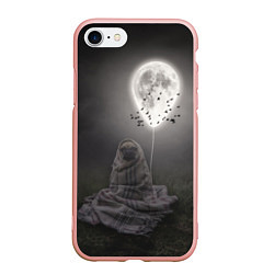 Чехол iPhone 7/8 матовый Мопс и луна, цвет: 3D-светло-розовый