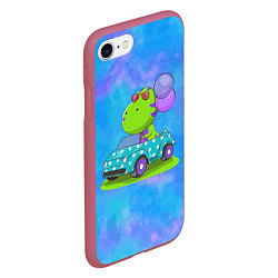 Чехол iPhone 7/8 матовый Динозаврик в машине, цвет: 3D-малиновый — фото 2