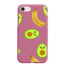 Чехол iPhone 7/8 матовый Банан и Авокадо, цвет: 3D-малиновый