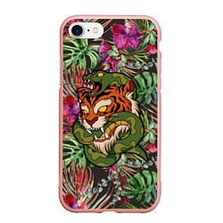 Чехол iPhone 7/8 матовый Тигр кусает змею, цвет: 3D-светло-розовый
