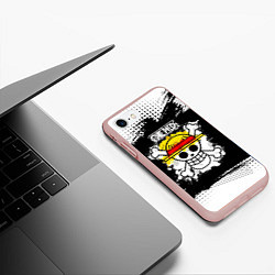 Чехол iPhone 7/8 матовый Весёлый Роджер пиратов Соломенной Шляпы, цвет: 3D-светло-розовый — фото 2
