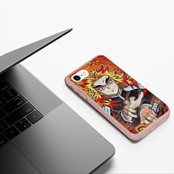 Чехол iPhone 7/8 матовый Ренгоку Клинок демонов, цвет: 3D-светло-розовый — фото 2