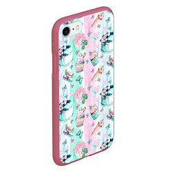 Чехол iPhone 7/8 матовый Сладости и бабочки Акварель, цвет: 3D-малиновый — фото 2