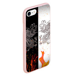 Чехол iPhone 7/8 матовый Драконы Черный и Белый Огонь, цвет: 3D-светло-розовый — фото 2
