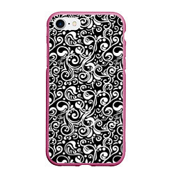 Чехол iPhone 7/8 матовый Черно-белая роспись, цвет: 3D-малиновый