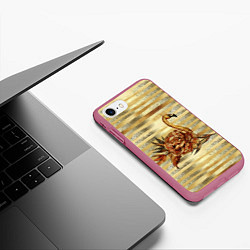 Чехол iPhone 7/8 матовый Золотой фламинго и цветок, цвет: 3D-малиновый — фото 2