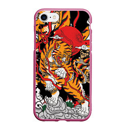 Чехол iPhone 7/8 матовый Самурайский тигр, цвет: 3D-малиновый