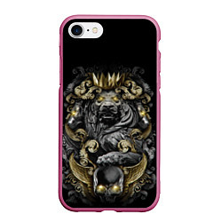Чехол iPhone 7/8 матовый Золотой лев, цвет: 3D-малиновый