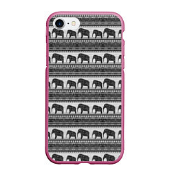 Чехол iPhone 7/8 матовый Черно-белый узор слоны, цвет: 3D-малиновый