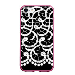 Чехол iPhone 7/8 матовый Черно-белое кружево, цвет: 3D-малиновый
