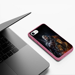 Чехол iPhone 7/8 матовый Witcher III, цвет: 3D-малиновый — фото 2