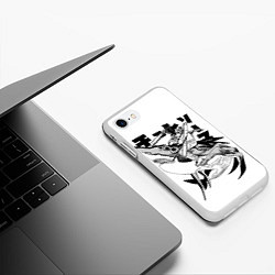 Чехол iPhone 7/8 матовый Человек-бензопила на акуле, цвет: 3D-белый — фото 2