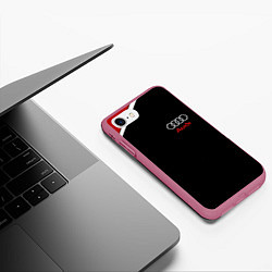 Чехол iPhone 7/8 матовый АУДИ ЛОГО AUDI GEOMETRY RED STRIPES LINE, цвет: 3D-малиновый — фото 2