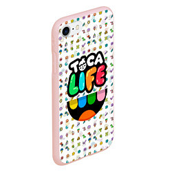 Чехол iPhone 7/8 матовый Toca Boca Тока Бока Паттерн, цвет: 3D-светло-розовый — фото 2