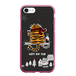 Чехол iPhone 7/8 матовый Одинокий тигр пьет винишко, цвет: 3D-малиновый