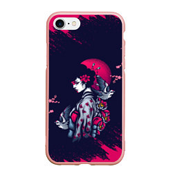Чехол iPhone 7/8 матовый ДЕВУШКА В КИМОНО И ПТИЦАМИ, цвет: 3D-светло-розовый