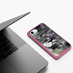 Чехол iPhone 7/8 матовый Glitch lion 2020, цвет: 3D-малиновый — фото 2