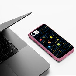 Чехол iPhone 7/8 матовый Пиксельный Пакман, цвет: 3D-малиновый — фото 2
