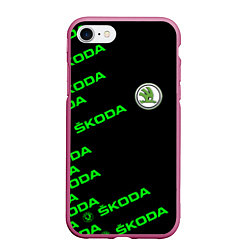 Чехол iPhone 7/8 матовый SKODA LINE LOGO STYLE GREEN, цвет: 3D-малиновый