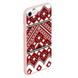 Чехол iPhone 7/8 матовый Русский узор, геометрическая вышивка, цвет: 3D-светло-розовый — фото 2