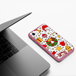 Чехол iPhone 7/8 матовый НОВОГОДНИЙ УЗОР, НОВОГОДНЕЕ НАСТРОЕНИЕ, цвет: 3D-малиновый — фото 2