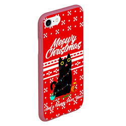 Чехол iPhone 7/8 матовый MEOW CHRISTMAS, цвет: 3D-малиновый — фото 2