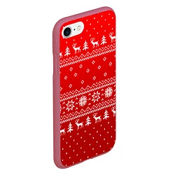 Чехол iPhone 7/8 матовый Красный узор с оленями, цвет: 3D-малиновый — фото 2