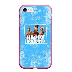 Чехол iPhone 7/8 матовый Happy holidays Fortnite, цвет: 3D-малиновый