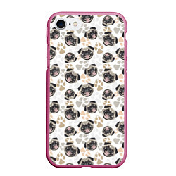 Чехол iPhone 7/8 матовый Собака Мопс Pug, цвет: 3D-малиновый