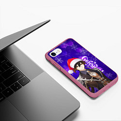 Чехол iPhone 7/8 матовый НОВОГОДНИЙ GENSHIN IMPACT, ЧЖУН ЛИ, цвет: 3D-малиновый — фото 2