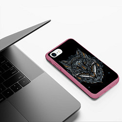 Чехол iPhone 7/8 матовый ЭТНИЧЕСКАЯ ЛИСА FOX ABSTRACT, цвет: 3D-малиновый — фото 2