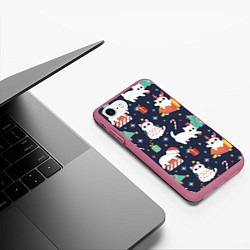 Чехол iPhone 7/8 матовый Новогодние Котята 2022, цвет: 3D-малиновый — фото 2