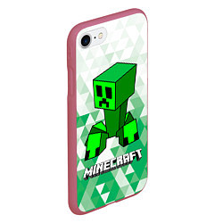 Чехол iPhone 7/8 матовый Minecraft Creeper ползучий камикадзе, цвет: 3D-малиновый — фото 2