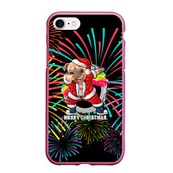 Чехол iPhone 7/8 матовый Merry Christmas Mops Dabbing, цвет: 3D-малиновый