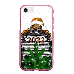 Чехол iPhone 7/8 матовый Новогодний Тигр Среди Елок, цвет: 3D-малиновый