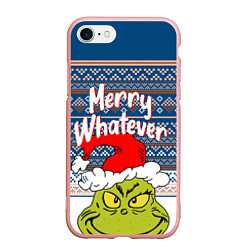 Чехол iPhone 7/8 матовый MERRY WHATEVER GRINCH, цвет: 3D-светло-розовый