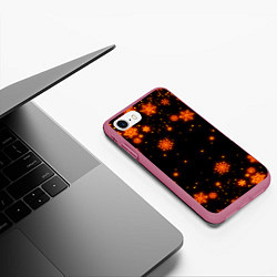 Чехол iPhone 7/8 матовый ОГНЕННЫЕ НОВОГОДНИЕ СНЕЖИНКИ НЕОН, цвет: 3D-малиновый — фото 2