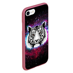 Чехол iPhone 7/8 матовый ТИГР В НЕОНОВОМ КОСМОСЕ NEON TIGER GALAXY, цвет: 3D-малиновый — фото 2