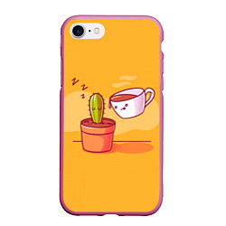 Чехол iPhone 7/8 матовый Кактус и кружка с кофе, цвет: 3D-малиновый