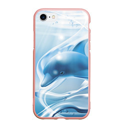 Чехол iPhone 7/8 матовый Дельфин в лазурном океане, цвет: 3D-светло-розовый