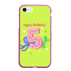 Чехол iPhone 7/8 матовый Пятый день рождения, цвет: 3D-малиновый