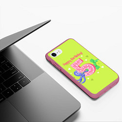 Чехол iPhone 7/8 матовый Пятый день рождения, цвет: 3D-малиновый — фото 2